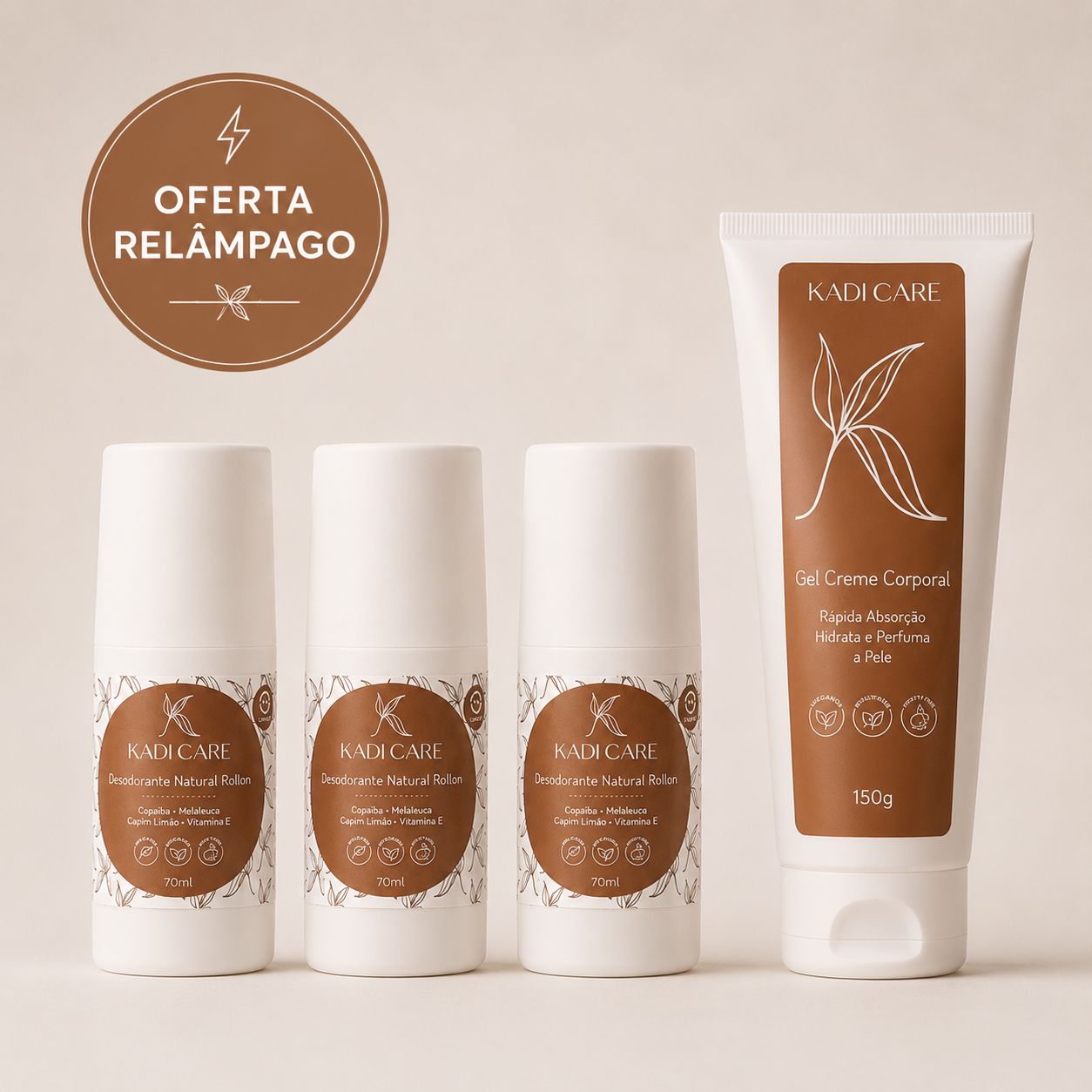 Kit 3 Desodorantes Roll-on + Gel Creme Corporal