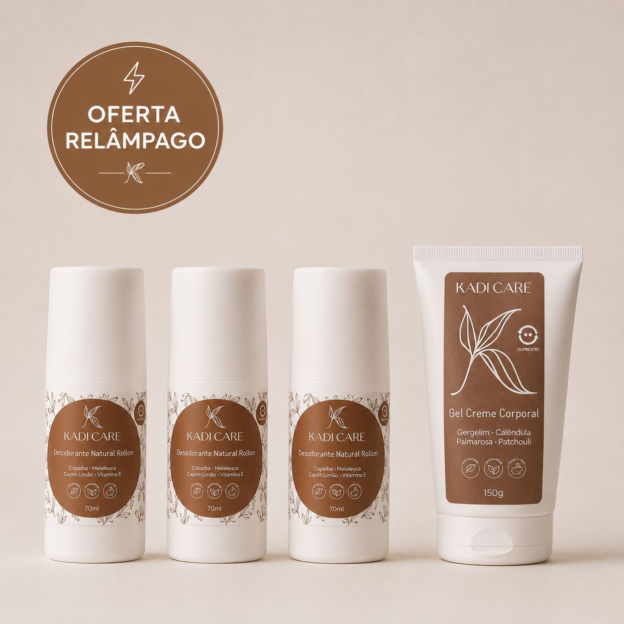 Kit 3 Desodorantes Roll-on + Gel Creme Corporal